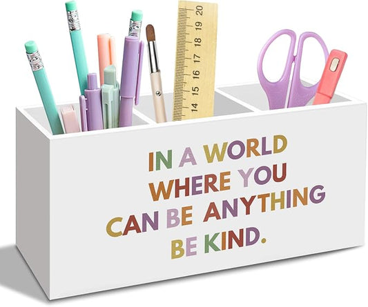 Be Kind Inspirational Pen Pencil Holder for Desk, Positive Motivational Office Desk Accessories, Boho Makeup Brush Toothbrush Holders Organizer for Office Classroom Bathroom