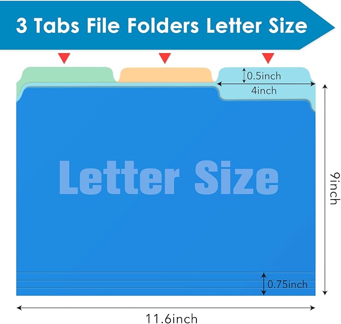 WEMEMORN 120-Pack Assorted Color File Folders, 8.5 x 11 Inch, 1/3 Cut Tab, Letter Size, Blue, Red, Green, Yellow, Orange