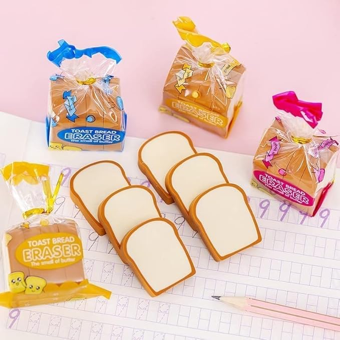 2Pcs Toast Bread Eraser Stationery Bread Shape Pencil Eraser Sketching Tools Drafting,Bread Eraser Cartoon Cute Pencil Eraser Supply for Kid Painters Artists Erasers and Correction Products