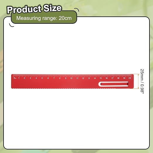HARFINGTON Straight Ruler 20cm Metric Metal Aluminum Alloy Measuring Bookmark Clip Ruler Scale Tool for Measure Study Reading Classroom Office, Red