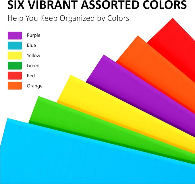 Two Pocket Folders, 6 Pack Paper Folders with Pockets, Durable Thick Paper File Folders, Fit Letter Size Paper, 6 Assorted Colors for Office, Home, Business, School Supplies