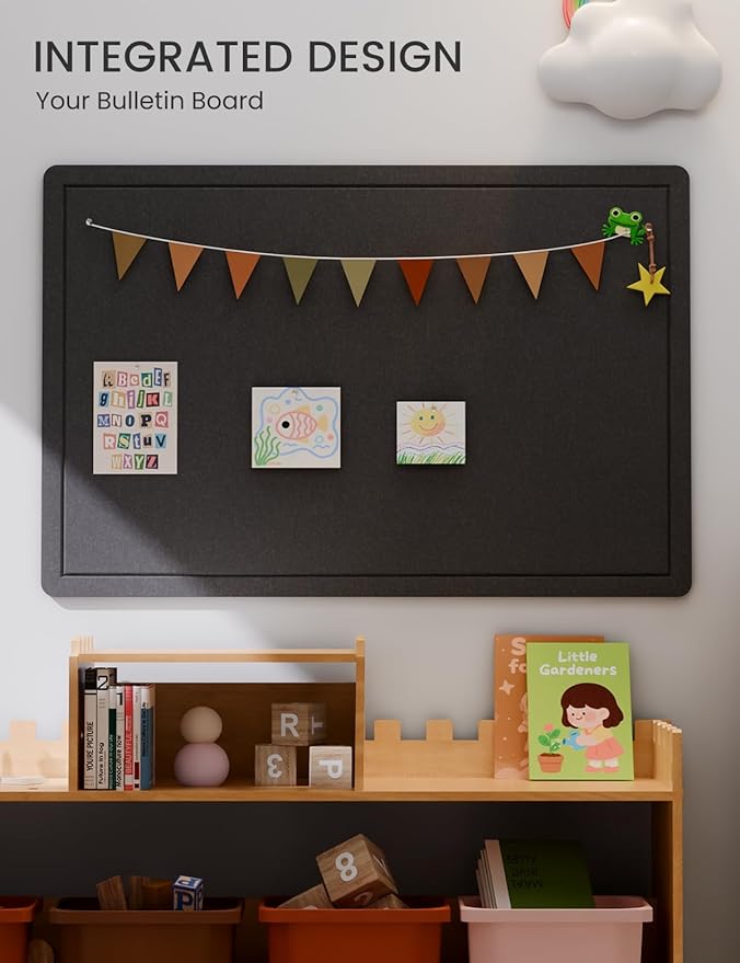 Fluxynara Bulletin Board,35.4" x 23.6" Cork Board Alternative with 12 Safe Removable Adhesive Tabs, Foldable Felt Pin Board for Home Office, Classroom, Bedroom,Entryway for Walls—Black
