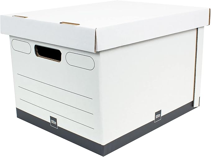 Office Depot® Brand Heavy-Duty Quick Set Up Storage Boxes, Letter/Legal Size, 15" x 12" x 10", White/Black, Pack Of 5