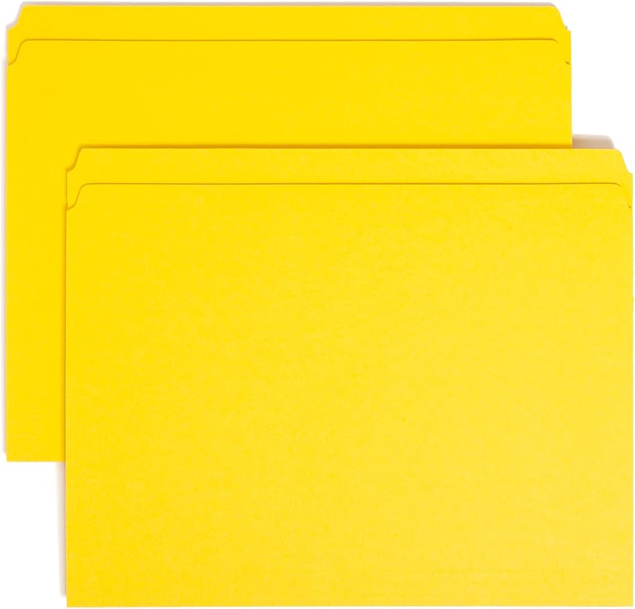 Smead File Folder, Reinforced Straight-Cut Tab, Letter Size, Yellow, 100 per Box (12910)
