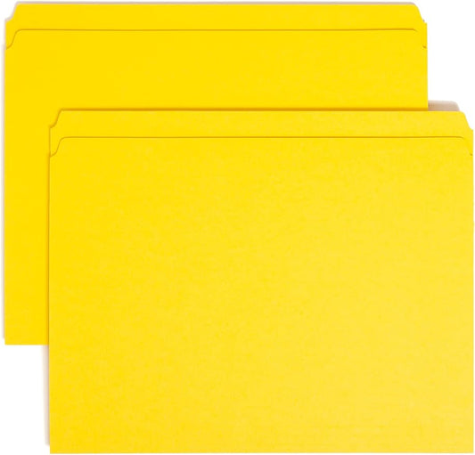 Smead File Folder, Reinforced Straight-Cut Tab, Letter Size, Yellow, 100 per Box (12910)