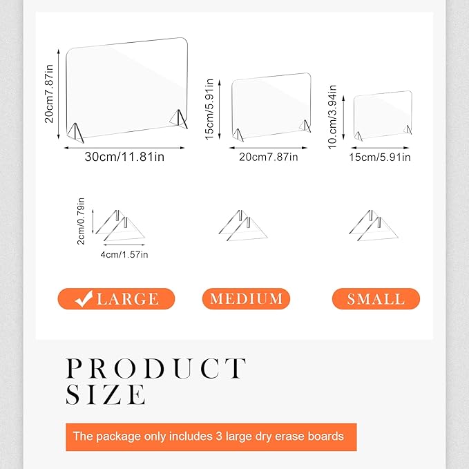 3 Pack Acrylic Dry Erase Board and Marker Glass Alternative Shatterproof Clear Memo Tablet Desktop Display Frameless Small Writing Whiteboard with Stand for School Office Home(7.87 x 11.81 Inch)