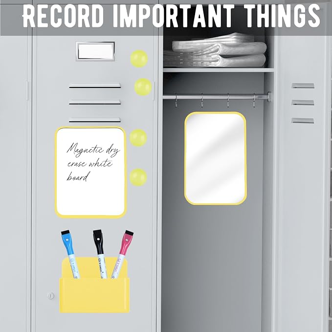Denylo pro Magnetic Locker Accessories Kit Back to School Essentials Locker Organizer Supplies Includes Whiteboard Mirror Storage Box Dry Erase Marker and More for Back to School Essentials，Yellow