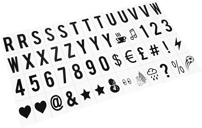 A Set 104Pcs Black Cinematic Lightbox Replacement Letters & Numbers Signs Black for A4 Light Up Letter Box Sign Message Board, Presentation Boards 65.4x35mm (LED Light Box is NOT Included!!)