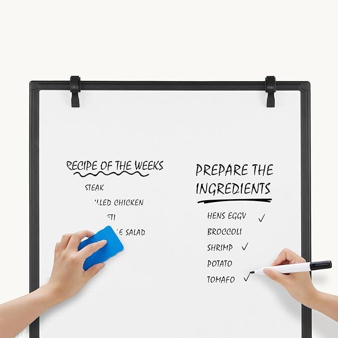 DUMOS Whiteboard Easel 36 x 24 Inches, Magnetic White Board Dry Erase, Porbable Boards Height Adjustable, Dry Erase Board with Stand for School, Office and Home, Silver Aluminium Frame, Black
