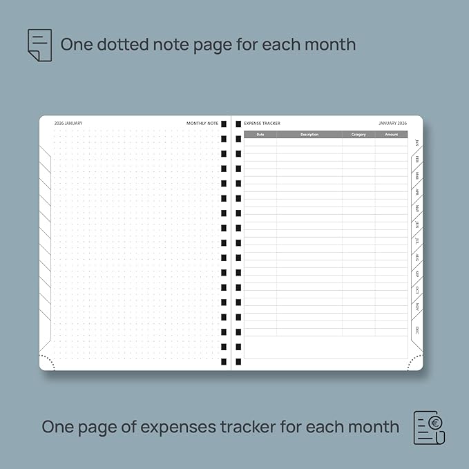 POPRUN Monthly Planner 2026-2027 (Medium 6.5" x 8.5") 18 Months Calendar (Jan 2026 - Jun 2027) - 4 Pages per Month with Expense & Notes, Stair-like tabs, Leather Cover, Sunday Starts - Green