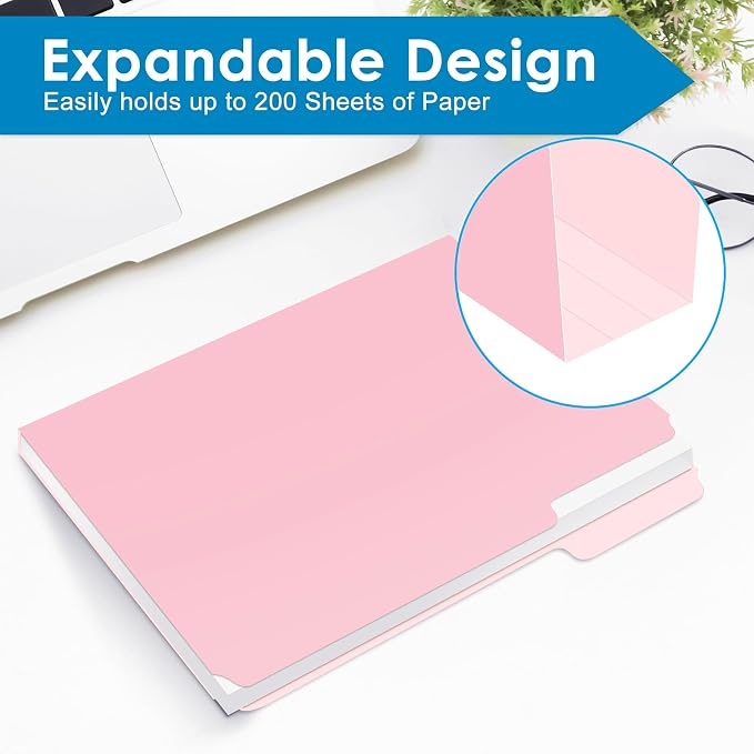120 Pack Two Tone Color File Folders 8.5 x 11 Inch, 1/3 Cut Tab File Folder Letter Size, Assorted Colors, 10 Pastel Colors Manila File Folders, School Business Office Folders for Document Files Pape