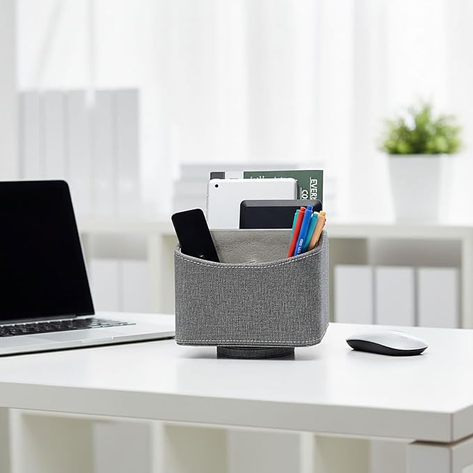UnionBasic Rotating Desk Organizer, 360 Desk Spinning Caddy, Desktop TV Guide/Mail/Media/Remote Controller Holder Organizer, Barry Grey