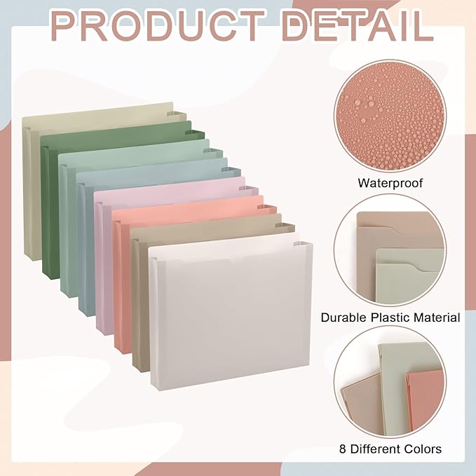gisgfim 16 Pack Plastic File Jackets Letter Size, 2 inch Expanding File Pockets Reinforced Heavy Duty File Folder Jackets for Office, School Document Organizer (Morandi)