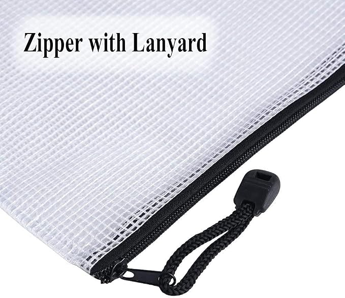 Oaimyy-24 Pcs Plastic Mesh Zipper Pouch Document Folders Bag Zip File Folders for School Office Supplies, Travel,Puzzles Games Organizing Storage-Black (MultiSize)