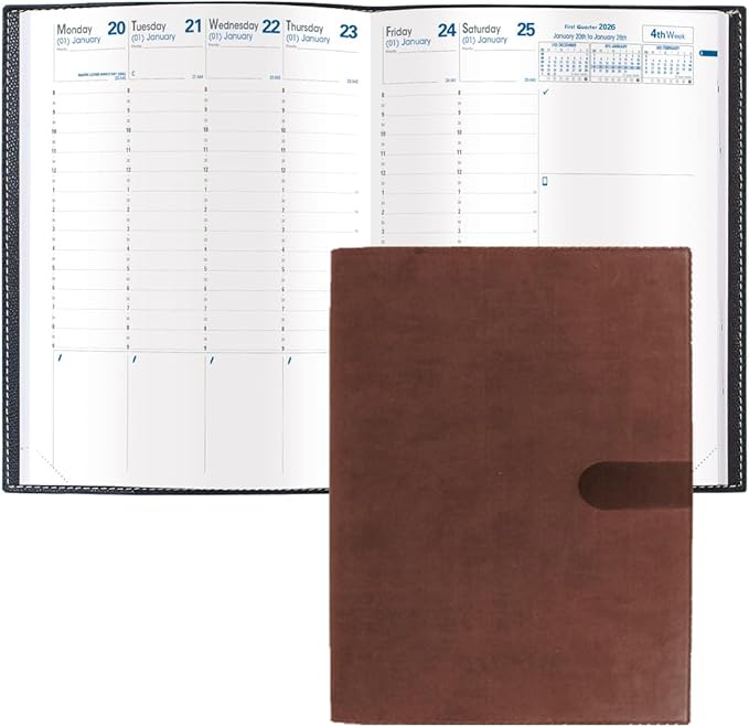 Quo Vadis 2026 Trinote - Weekly Planner - 13 Months, Dec. to Dec. - 7 x 9 3/8" - Smooth Faux Suede Texas Chocolate Cover - Productivity Appointment Planner