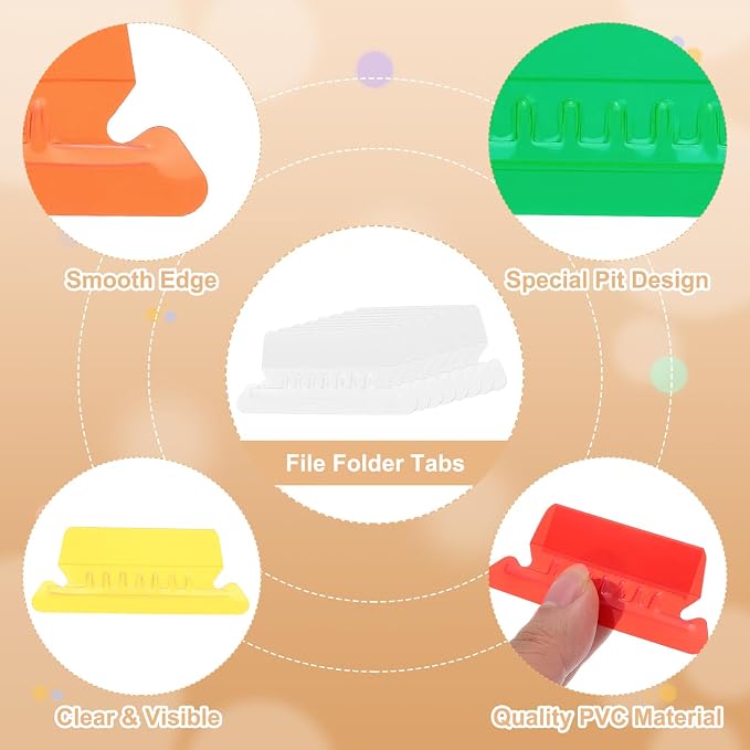 PATIKIL 3 Inch File Folder Tabs, 24pcs Hanging File Tabs Plastic Labels Clear Transparent with Inserts for Hanging File Binders Quick Identification Organizer, Orange Slot