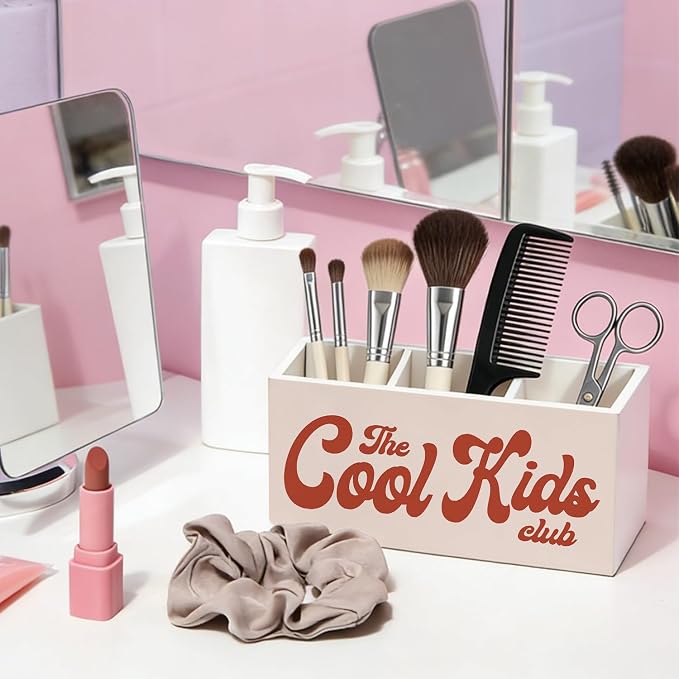 Kids Room Decor Pen Pencil Holder for Desk, The Cool Kids Club Wooden Box Sign Decorations for Boys Girls Room Bedroom Playroom Classroom Desk Tabletop