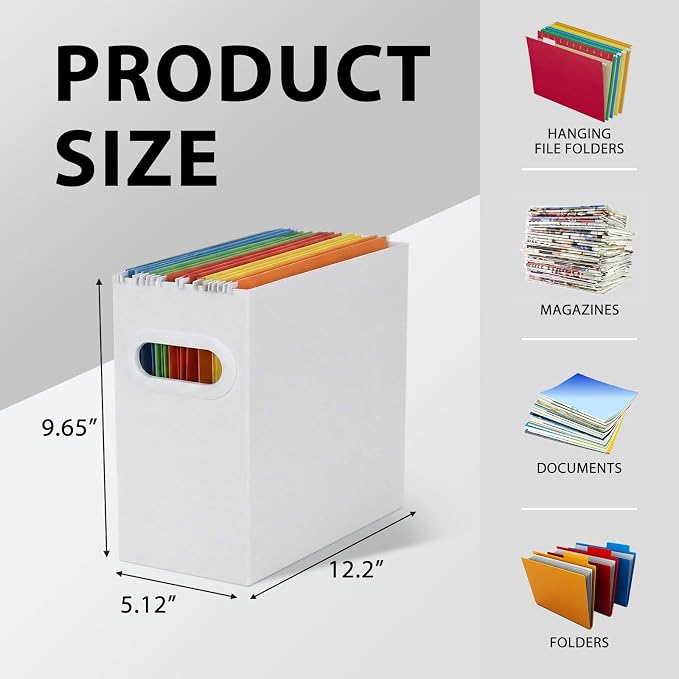 Hanging File Organizer Box, 6 Pack White Cardboard File Folder Holder for Letter Size, Portable Desk Document Storage with Handles, for Office,Home,School