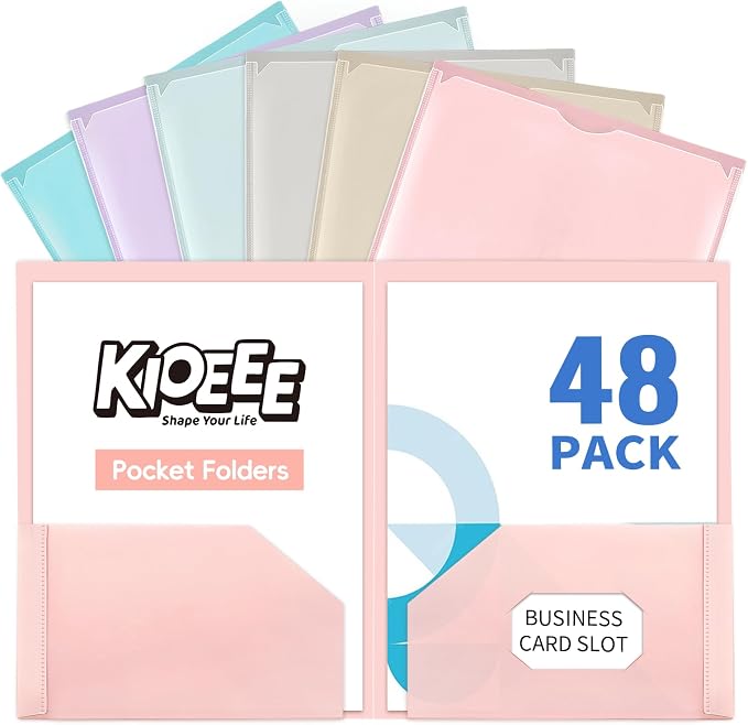 Plastic Folders with Clear Front Pocket (48 Pack) with 2 Pockets, Heavy Duty Letter Size Colored Plastic Folders for School Office，Letter Size Paper