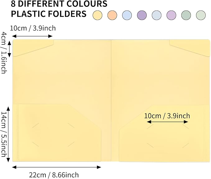 EOOUT 24pcs Plastic Folders with Pockets, Heavy Duty Pocket Folders, 2 Pocket File Folders with 2 Business Card Holder, 8 Colors, Letter Size, A4 Size, for Office School Filing Supplies