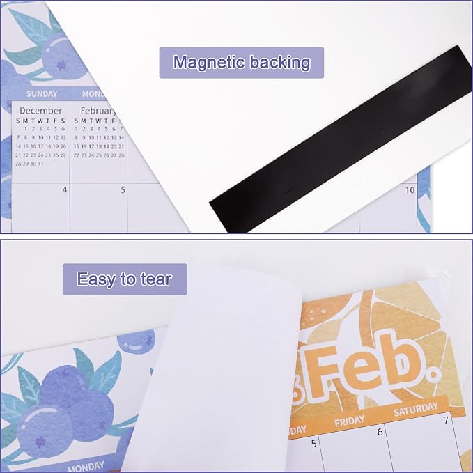 2026 Magnetic Calendar for Refrigerator, 36.6x29cm/14.41x11.42in Large Tear-Off Monthly wall Calendar with Strong Magnet Backing Jan 2026 to Dec Perfect Fridge Organizer Planner (Fruit Theme)