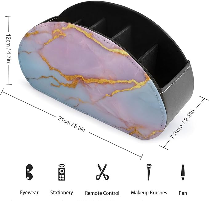 Golden Veins Marble Texture Remote Control Holder with 5 Compartments Leather TV Remote Caddy Remote Storage Box Desktop Organizer for Pen/TV Remotes/Media Controllers/Office Supplies