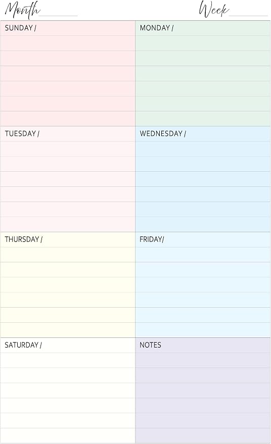 Weekly Planner Inserts – Undated Weekly Calendar Planner Refills for 7-Disc Mini Planners (4.5 x 7 Inch) | NOTIQ Mini Capsule S6 Compatible