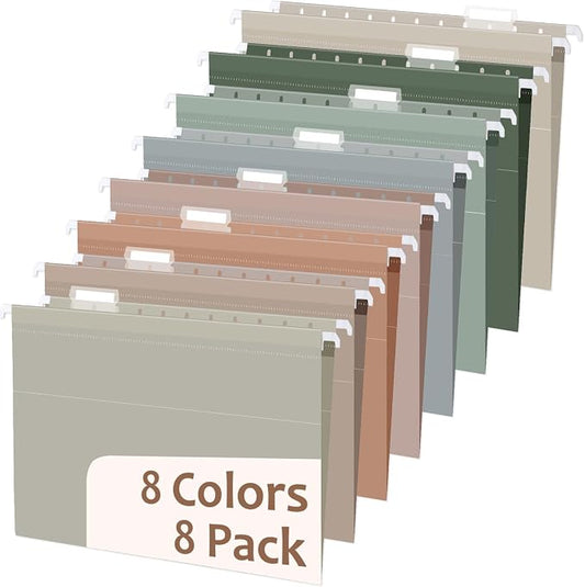 gisgfim 8pack Poly Plastic Hanging File Folders Letter Size 11.8 x 8.85 Inches File Folders Filing Cabinet Organizer Ideal for Home and Office Organization and Papers Classification Morandi Colors
