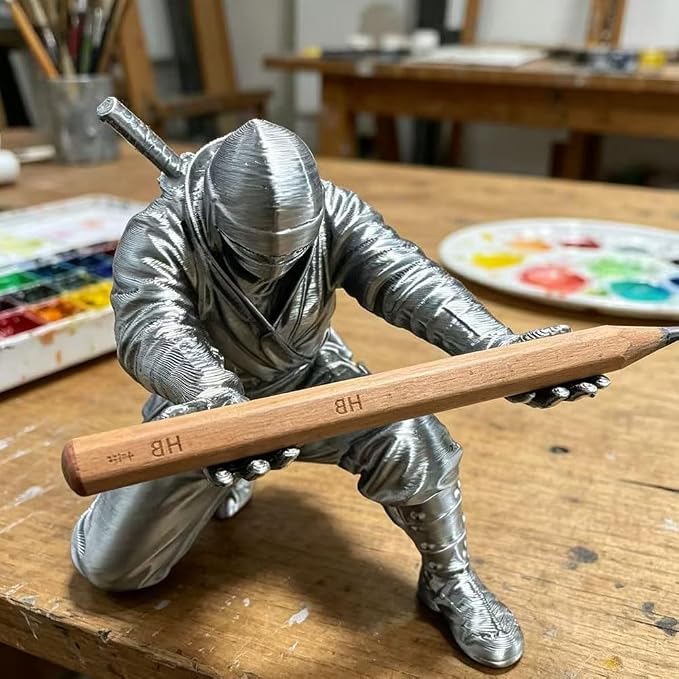 Ninja Pen Holder for Desk, Black Ninja Decor Pen Stand Pencil Holder Desk Accessories for Office Home Classroom (Black Ninja) (Grey Ninja)