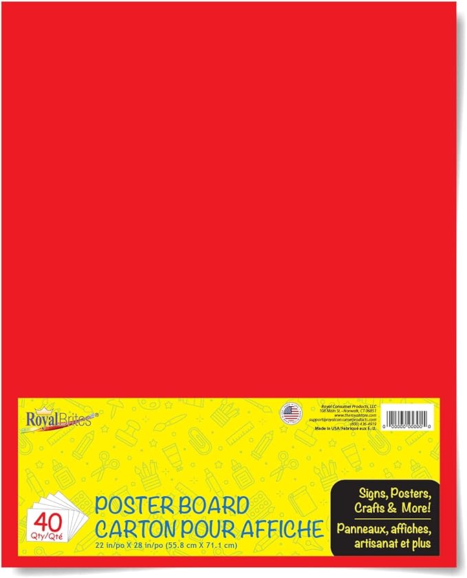 Red Poster Board, Premium 2-Sided 22x28 Poster Board for School Projects, Arts & Crafts, Water & Fade Resistant Posterboard for Signs & Presentations, 40 Count
