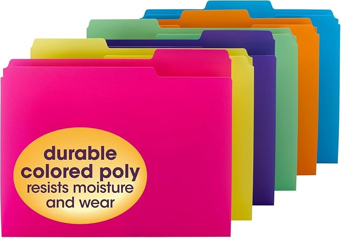 Smead Poly File Folder, 1/3-Cut Tab Letter Size, Bright Colors, 24 per Box (10506)