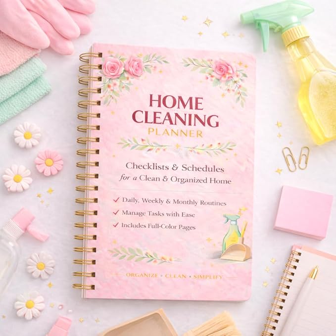 Home Cleaning Planner & Checklist Book for Women Adults – Daily, Weekly & Monthly Cleaning Schedule and Checklist, Housekeeping Organizer with Cleaning Lists, Spiral Bound Cleaning Book Planner