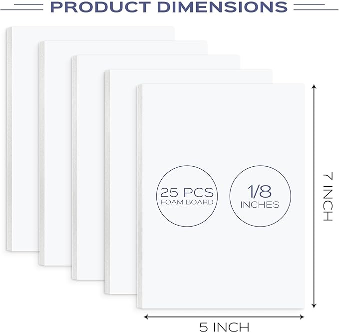 Golden State Art 25 Pack 5x7 Foam Boards 1/8 Inch Thickness White Foam Poster Boards for Presentation Signage Sheet for School Crafts Office Art Projects