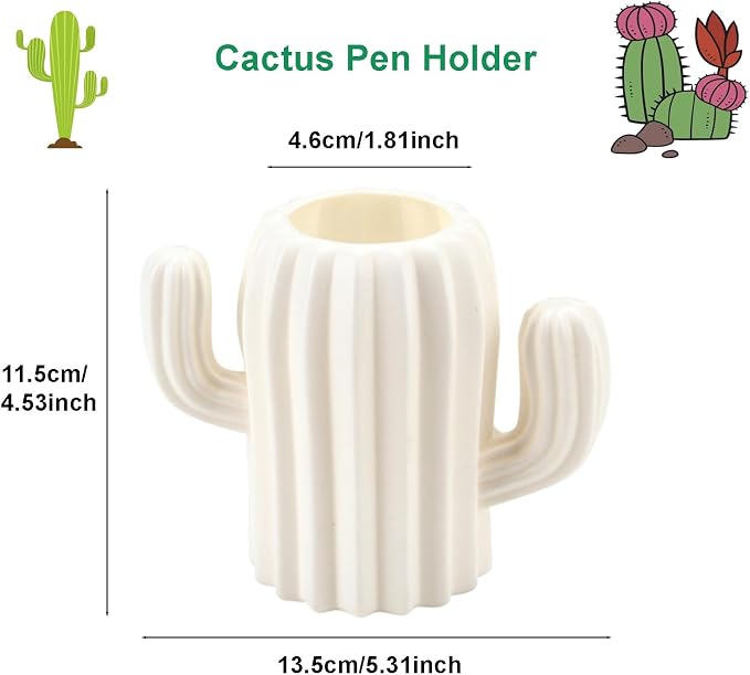 Ragyzity Cactus Pen Holder - Creative Container Stationery Storage Box, Desktop Supplies, Cosmetic Makeup Brush Holder for Student (Beige)