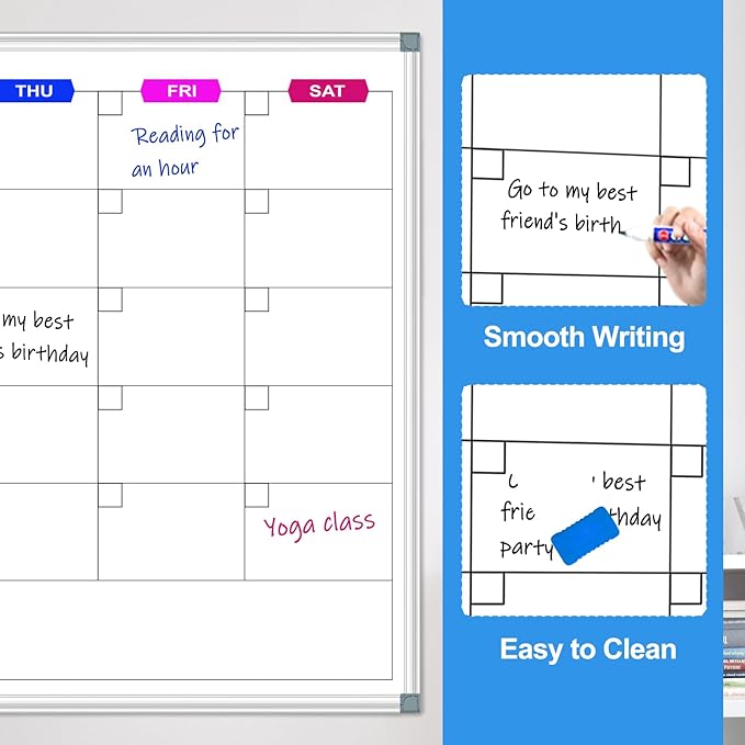 Large Monthly Calendar Whiteboard for Wall 72" x 40", Dry Erase Board Calendar for Wall Mounted Board, Office White Board Monthly Planning Board Bulletin Board for School, Home Use