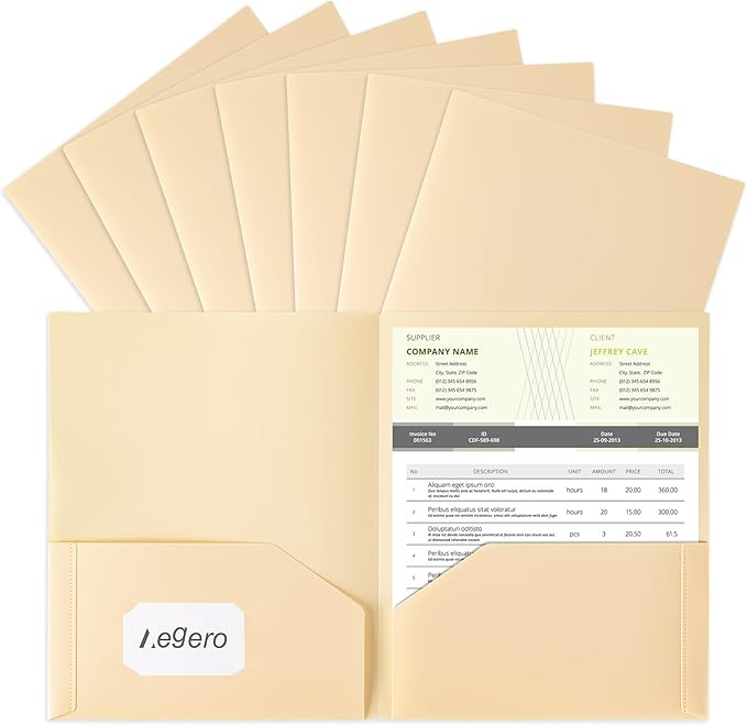 Aegero Plastic Folders with Pockets (7 Pack, Cream Yellow), Durable Heavy Duty File Folders with Business Card Slot, 2-Pocket Folder for Schoolwork & Office,Letter Size