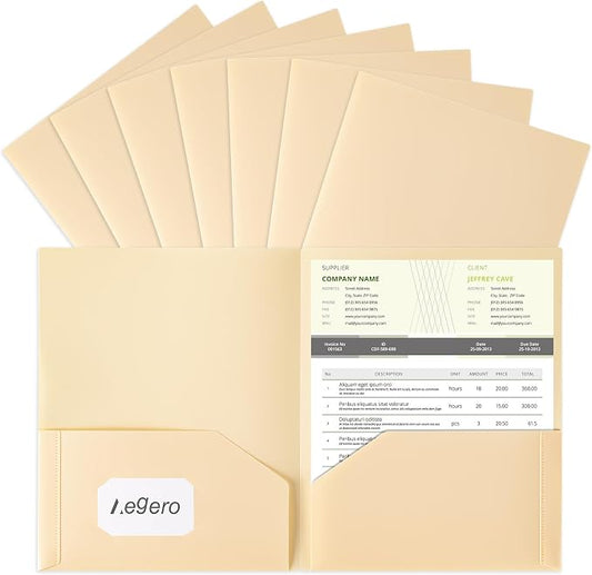 Aegero Plastic Folders with Pockets (7 Pack, Cream Yellow), Durable Heavy Duty File Folders with Business Card Slot, 2-Pocket Folder for Schoolwork & Office,Letter Size