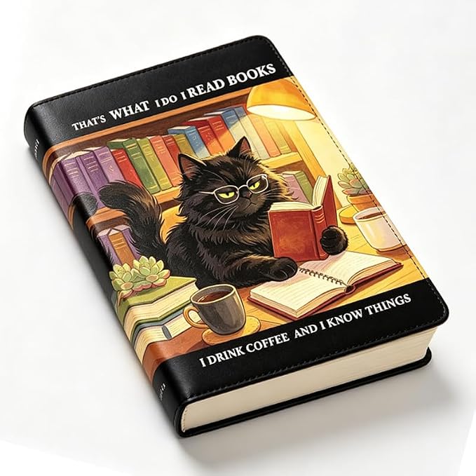 Learning Cat Patern Stretchable Book Cover 15.7"x9.8", Elastic Washable Book Protector for Hardcover Textbooks Paperbacks, Reusable Polyester Book Sleeve for Women