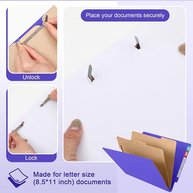 24 Pcs Classification Folders Letter Size, 2 Dividers Pressboard File Folder Bulk with Fasteners, Expanding File Organizer for Teachers, Clergy, Office, Church Christmas Donations(Purple)