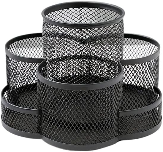Grid Desktop Storage Box, 7-Compartment Individual Storage Boxes, Rotatable, Metal Material, 6.89 inches wide, 3.94 inches high (Black)