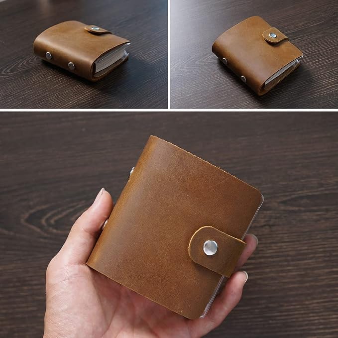 A9 Genuine Leather Journal, Brown Handmade Leather Pocket Size Binder Planner, Mini Vintage Leather Planner, 120 Sheets Pages, Loose Leaf 3-Ring with Snap Button Closure (Brown)