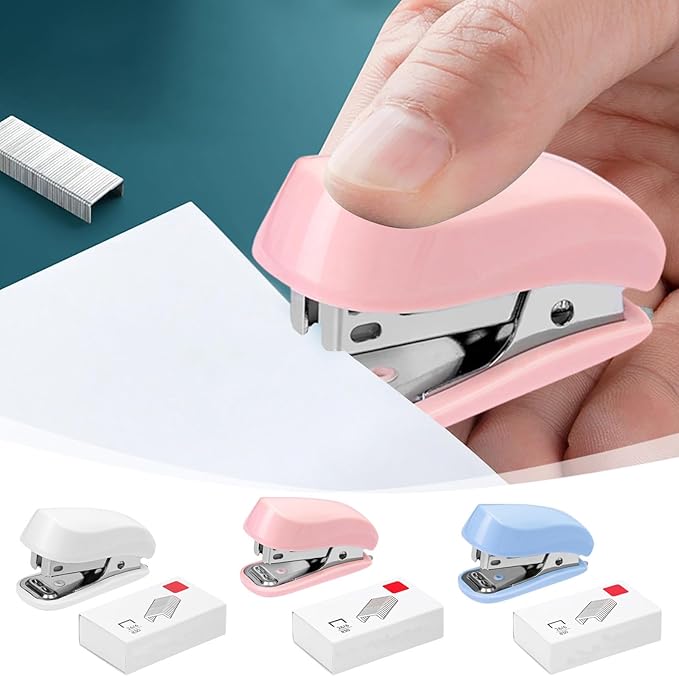 Mini Stapler, 20 Sheet Capacity,Pink Small Cute Staplers with 830 Standard Staples and Remover,Portable,Easy to Load,Durable Office Stapler for School,Office,Classroom,Student Supplies