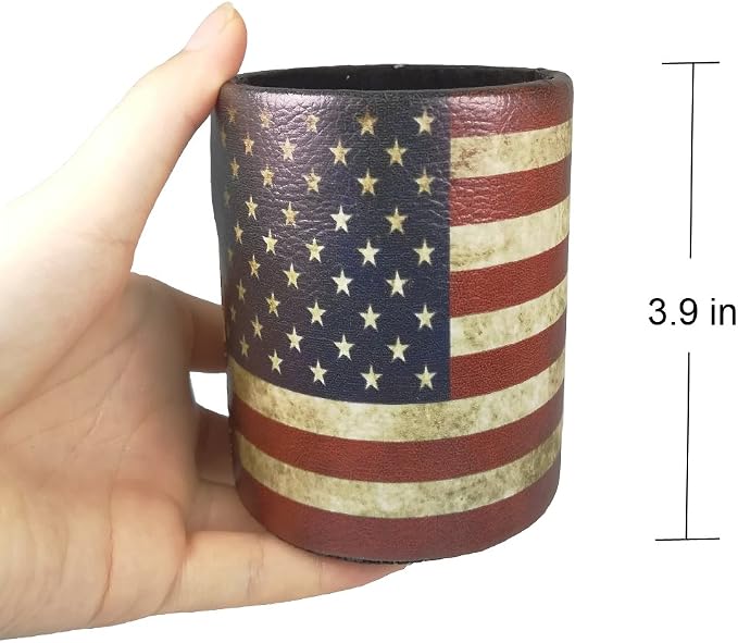 DreamsEden Vintage Pen Pencil Holder Cup Retro Pattern Desk Organizer for Home Office Bedroom (American flag Round)