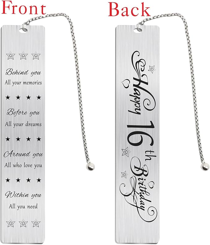 Jzxwan Happy 16th Birthday Gifts for Teen Girls Boys, Sweet 16 Year Old Birthday Bookmark Gift for Women Men, 16 Bday Decorations for Boys