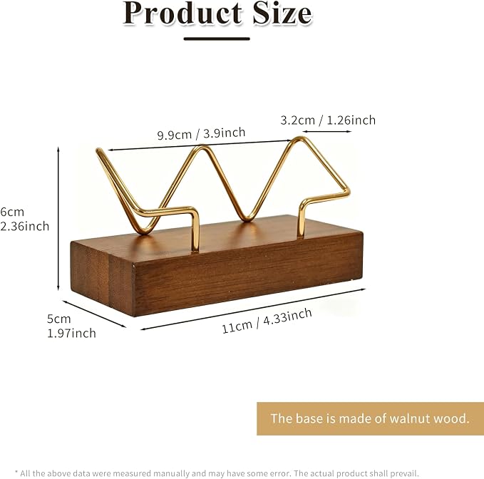 2 Pack Wood Business Card Holder for Desk, Wooden Business Name Card Display Stand Postcard Holder for Office Home Desktop,Desk Accessory Business Name Card Organizer(Walnut Color, Golden)