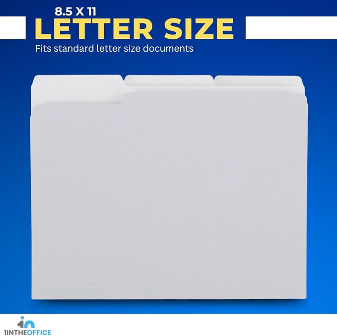 1InTheOffice Gray File Folders, 1/3 Cut Tab, Letter Size Filling Folder, 100 /Pack