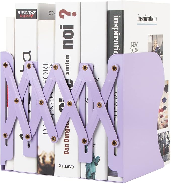 Aobopar Metal Bookends - Heavy Duty Book Holders for Shelves, Office, Home & School Use (Purple)