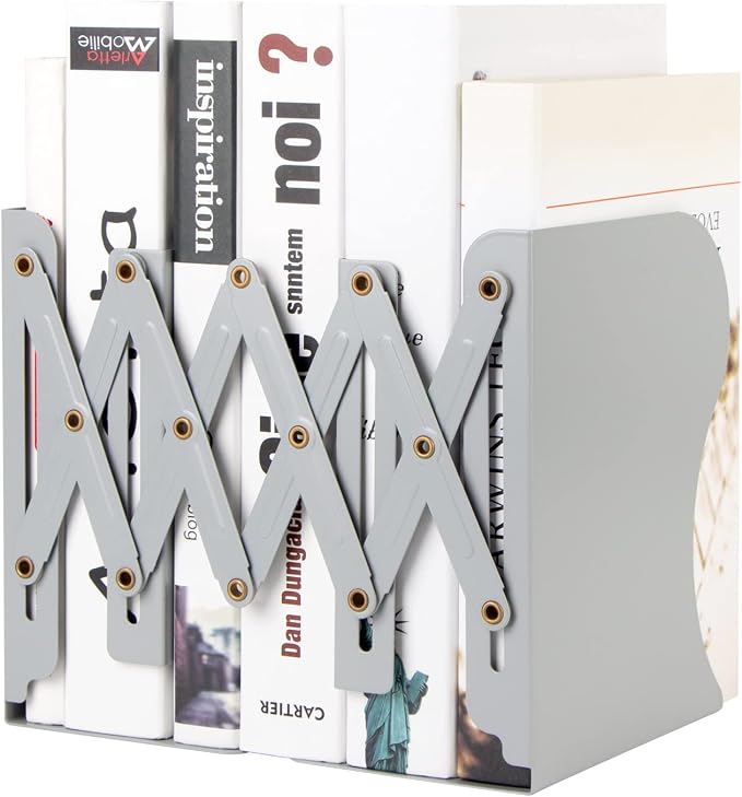 Aobopar Book Ends, Bookends for Shelves, Book Organizer for Desk, Metal Bookends for Heavy Books, Book Holders for Shelves, Suitable for Office, Home and School Use (Grey)