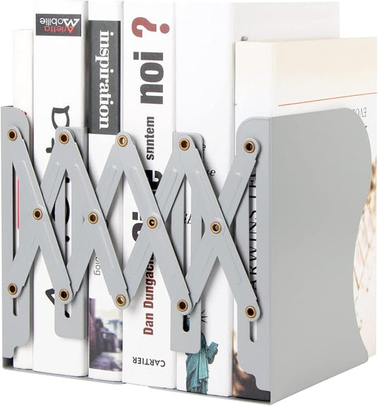 Aobopar Book Ends, Bookends for Shelves, Book Organizer for Desk, Metal Bookends for Heavy Books, Book Holders for Shelves, Suitable for Office, Home and School Use (Grey)