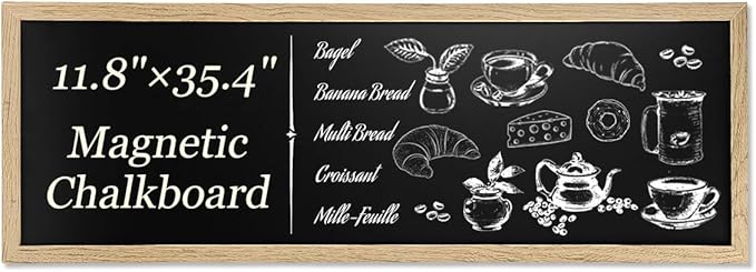 Magnetic Chalkboard for Wall, Long Chalk Board, Wall Hanging Menu for Restaurant, Food Truck, Kitchen, Chalk Board for Kitchen, Bar & Home Decor 11.8" x 35.4"